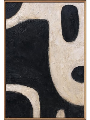 Tr Duvar Tablosu 50X70 cm Ahşap Çerçeveli Wabi Sabi Soyut Tablo, Siyah Beyaz Dokulu Modern Dekora