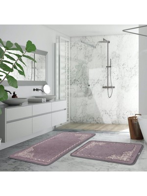 Tr Girift Çerçeve 2li Banyo Paspas Takımı, 60X100 Cm, Füme