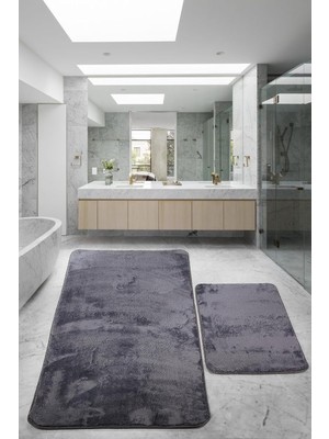 Tr Relax Antrasit 80X150 + 50X80 cm 2'li Banyo Halısı Paspası Seti, Kaymaz Tabanlı