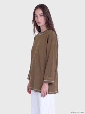 Lc Waikiki Yeni Sezon Kahverengi %100 Pamuklu Oversize Kadın Tişört