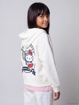 Lc Waikiki Yeni Sezon Beyaz Hello Kitty Baskılı Kız Çocuk Sıft Touch Fermuarlı Sweatshirt