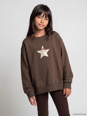 Lc Waikiki Yeni Sezon Kahverengi Baskılı Kız Çocuk Sweatshirt