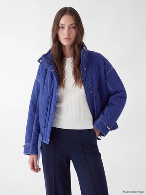 Lc Waikiki Yeni Sezon Mavi Dik Yaka Oversize Kadın Şişme Mont