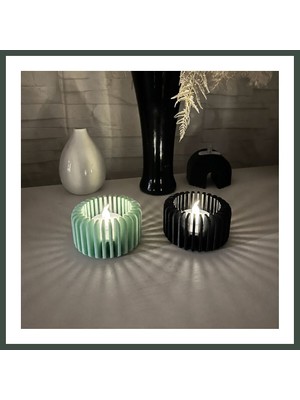 Bezos 3D Baskı Modern Çizgili Mumluk - Tealight Mumluk (1 Adet)-Mint Nhr