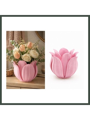 Bezos 3D Baskı Lotus Yapraklı Vazo - Dekoratif Çiçeklik-Pembe Nhr