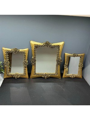 Peramari Dekoratif Polyester Üçlü Kare Ayna Takımı Gold Eskitme Gold Eskitme