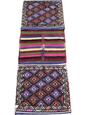 Zehra Abla Halı El Dokuma Çift Gözlü Balıkesir Yörük Yün Kilim Heybe 7638