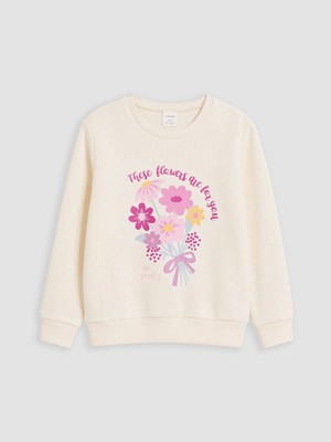 Lc Waikiki Yeni Sezon Ekru Bisiklet Yaka Baskılı Kız Sweatshirt