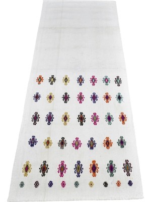 Kilim Antik El Dokuma Ak Pamuklu Yörük Yolluk Yün Kilim 1993 - Yeni - Çok Renkli