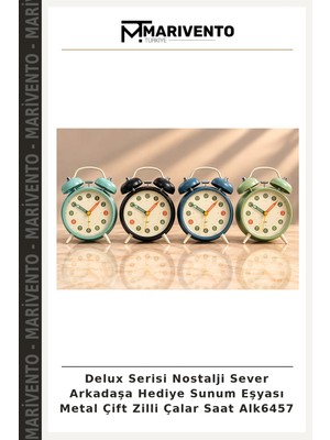 Delux Serisi Nostalji Sever Arkadaşa Hediye Sunum Eşyası Metal Çift Zilli Çalar Saat ALK6457
