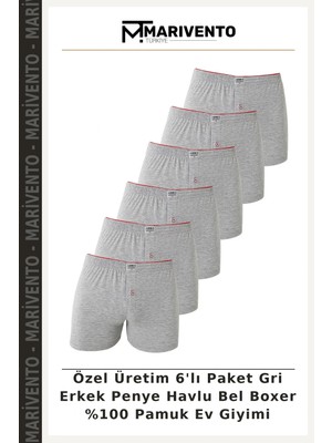 Özel Üretim 6'lı Paket Gri Erkek Penye Havlu Bel Boxer %100 Pamuk Ev Giyimi