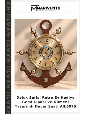 Delux Serisi Retro Ev Hediye Gemi Çıpası ve Dümeni Tasarımlı Duvar Saati ALK6075