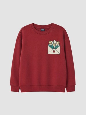 Lc Waikiki Yeni Sezon Bordo Baskılı Kız Çocuk Kalın Sweatshirt