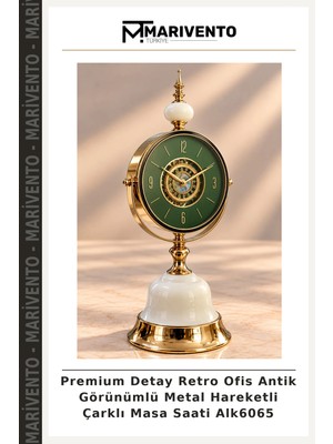 Premium Detay Retro Ofis Antik Görünümlü Metal Hareketli Çarklı Masa Saati ALK6065