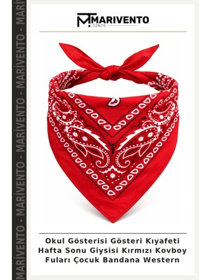 Okul Gösterisi Gösteri Kıyafeti Hafta Sonu Giysisi Kırmızı Kovboy Fuları Çocuk Bandana Western