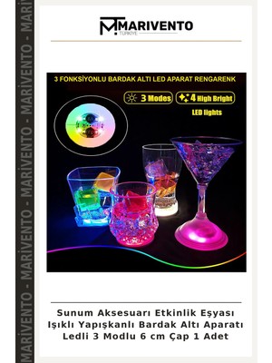 Sunum Aksesuarı Etkinlik Eşyası Işıklı Yapışkanlı Bardak Altı Aparatı Ledli 3 Modlu 6 cm Çap 1 Adet