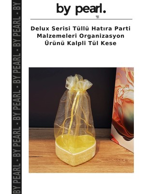 Delux Serisi Tüllü Hatıra Parti Malzemeleri Organizasyon Ürünü Kalpli Tül Kese
