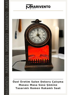 Özel Üretim Salon Dekoru Çalışma Masası Masa Süsü Şömine Tasarımlı Romen Rakamlı Saat