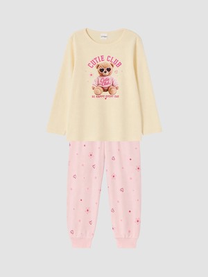 Lc Waikiki Yeni Sezon Bej Baskılı Kız Çocuk Pijama Takım