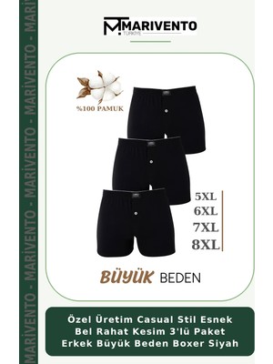 Özel Üretim Casual Stil Esnek Bel Rahat Kesim 3'lü Paket Erkek Büyük Beden Boxer Siyah