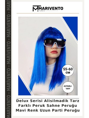 Delux Serisi Alisilmadik Tarz Farklı Peruk Sahne Peruğu Mavi Renk Uzun Parti Peruğu