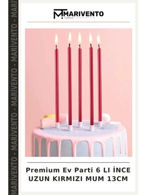 Premium Ev Parti 6 Lı Ince Uzun Kırmızı Mum 13CM