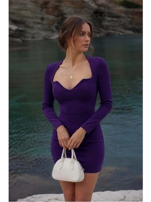 Nexora Living Esnek Elbise Abiye Yaka Krep Kumaş Asimetrik · Renk: Saks · Beden: S Nxrlvng