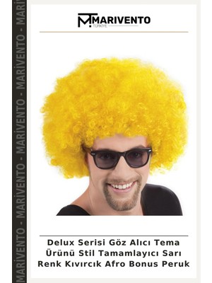 Delux Serisi Göz Alıcı Tema Ürünü Stil Tamamlayıcı Sarı Renk Kıvırcık Afro Bonus Peruk
