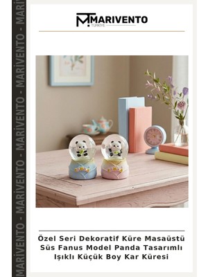 Özel Seri Dekoratif Küre Masaüstü Süs Fanus Model Panda Tasarımlı Işıklı Küçük Boy Kar Küresi