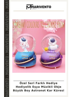 Özel Seri Farklı Hediye Hediyelik Eşya Müzikli Obje Büyük Boy Astronot Kar Küresi