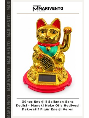 Güneş Enerjili Sallanan Şans Kedisi - Maneki Neko Ofis Hediyesi Dekoratif Figür Enerji Veren