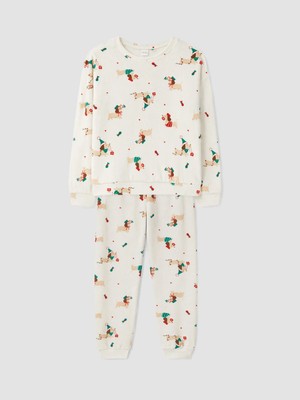 Lc Waikiki Yeni Sezon Bej Yılbaşı Temalı Kız Çocuk Kadife Pijama Takım