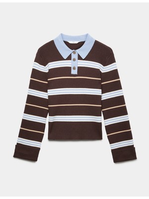 Marks & Spencer Çizgili Polo Yaka Triko Kazak