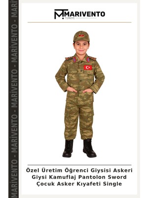 Özel Üretim Öğrenci Giysisi Askeri Giysi Kamuflaj Pantolon Sword Çocuk Asker Kıyafeti Single