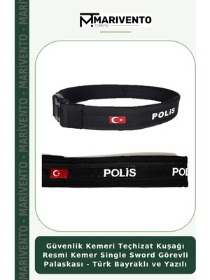 Güvenlik Kemeri Teçhizat Kuşağı Resmi Kemer Single Sword Görevli Palaskası - Türk Bayraklı ve Yazılı