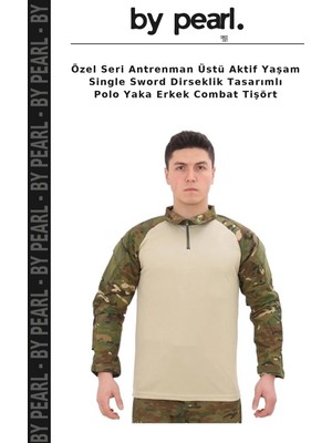 Özel Seri Antrenman Üstü Aktif Yaşam Single Sword Dirseklik Tasarımlı Polo Yaka Erkek Combat Tişört