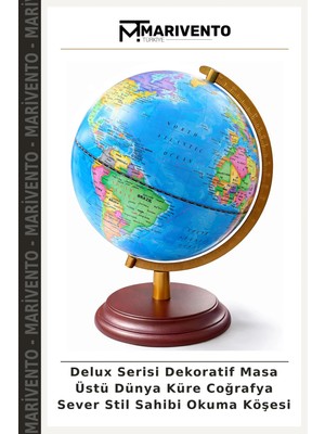 Delux Serisi Dekoratif Masa Üstü Dünya Küre Coğrafya Sever Stil Sahibi Okuma Köşesi