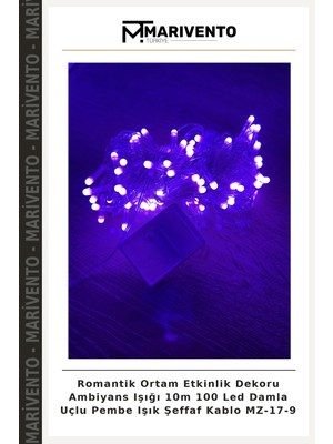 Romantik Ortam Etkinlik Dekoru Ambiyans Işığı 10M 100 LED Damla Uçlu Pembe Işık Şeffaf Kablo Mz-17-9