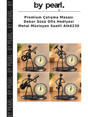 Premium Çalışma Masası Dekor Süsü Ofis Hediyesi Metal Müzisyen Saatli ALK6230