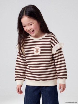 Lc Waikiki Yeni Sezon Kahverengi Fırfırlı Çizgili Kız Çocuk Kalın Sweatshirt