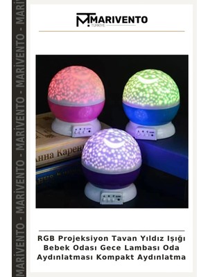 Rgb Projeksiyon Tavan Yıldız Işığı Bebek Odası Gece Lambası Oda Aydınlatması Kompakt Aydınlatma