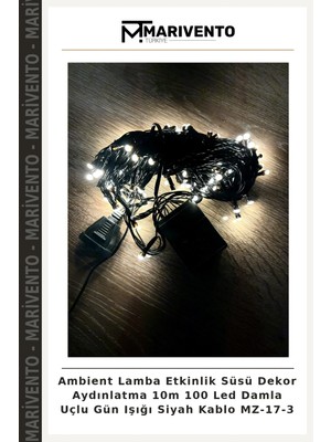 Ambient Lamba Etkinlik Süsü Dekor Aydınlatma 10M 100 LED Damla Uçlu Gün Işığı Siyah Kablo Mz-17-3