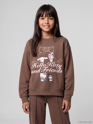 Lc Waikiki Yeni Sezon Kahverengi Hello Kitty Baskılı Kız Çocuk Sweatshirt