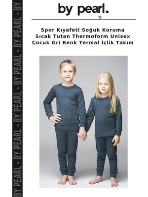 Spor Kıyafeti Soğuk Koruma Sıcak Tutan Thermoform Unisex Çocuk Gri Renk Termal Içlik Takım