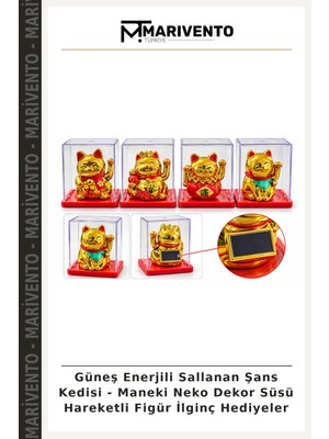 Güneş Enerjili Sallanan Şans Kedisi - Maneki Neko Dekor Süsü Hareketli Figür Ilginç Hediyeler