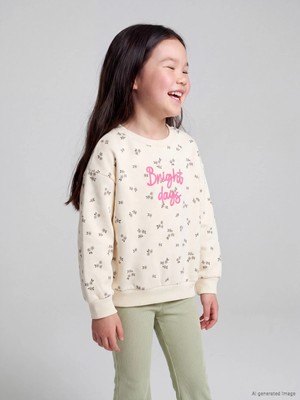Lc Waikiki Yeni Sezon Ekru Baskılı Kız Çocuk Kalın Sweatshirt
