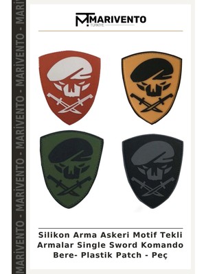Silikon Arma Askeri Motif Tekli Armalar Single Sword Komando Bere- Plastik Patch - Peç
