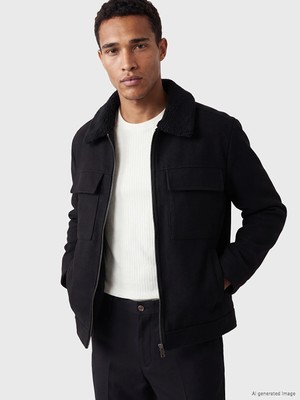 Lc Waikiki Yeni Sezon Siyah Regular Fit Pelüş Gömlek Yaka Erkek Mont