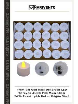Premium Gün Işığı Dekoratif LED Titreyen Alevli Pilli Mum 18CM 24'lü Paket Işıklı Dekor Düğün Süsü
