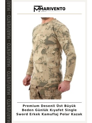 Premium Desenli Üst Büyük Beden Günlük Kıyafet Single Sword Erkek Kamuflaj Polar Kazak